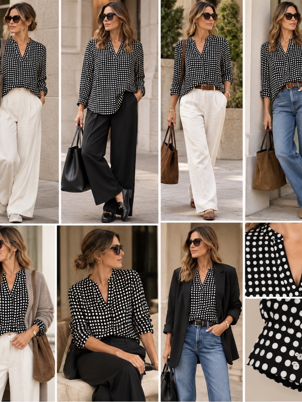 Anne Klein Polka Dot Long Sleeve Blouse 0X Black & White